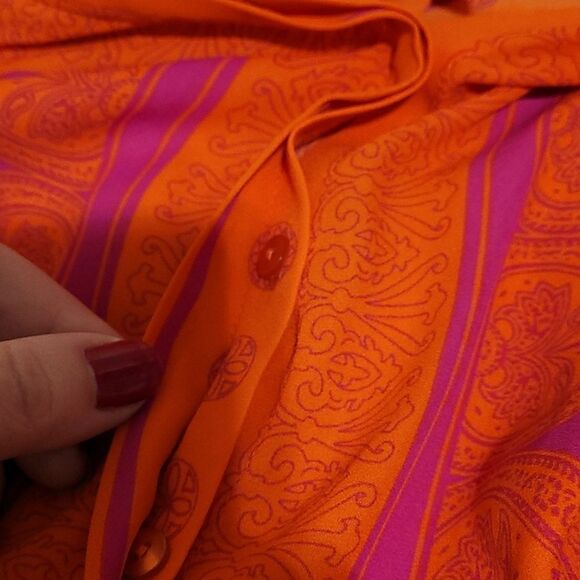 Ann Taylor bright orange and purple button up Blouse - Picture 6 of 8